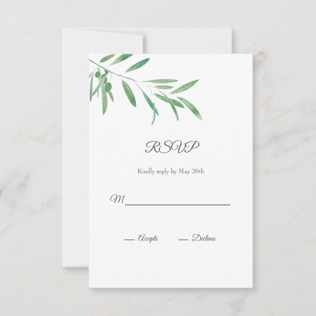 RSVP-Karte für den Olive-Zweig der Wasserfarbe RSVP Karte (Vorderseite)