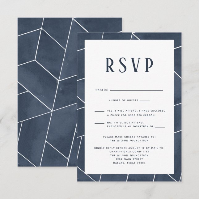 RSVP-Karte für die blaue Geometrie RSVP Karte (Vorne/Hinten)