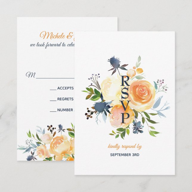 RSVP-Karte für die Blumenkoralle Einladung (Vorne/Hinten)