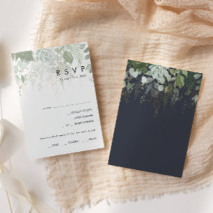 RSVP Karte für die "Greenery and Gold Leaf Navy"