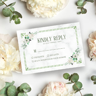 RSVP-Karte für die Hochzeit von grün-weißem Marmor Dankeskarte