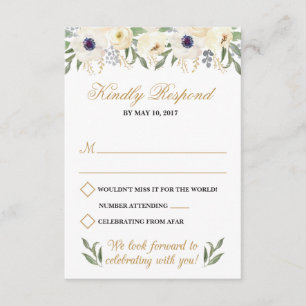 RSVP-Karte für die Hochzeit von weißer und goldene Einladung