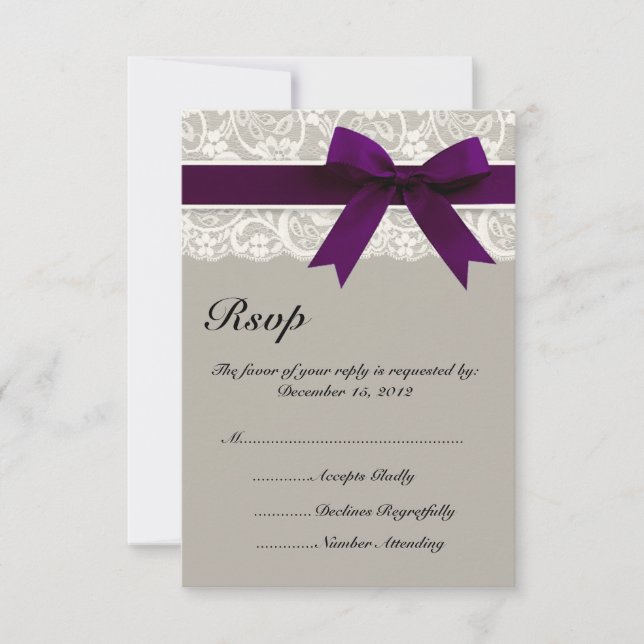 RSVP-Karte für die Spitzenklasse Grau und Plum RSVP Karte (Vorderseite)