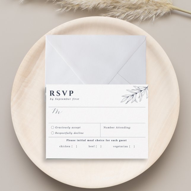 RSVP-Karte für einfache botanische Navy RSVP Karte (Von Creator hochgeladen)