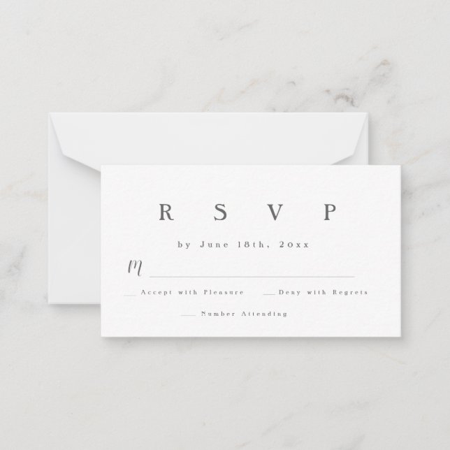 RSVP-Karte für einfache graue Buchstaben Mitteilungskarte (Vorderseite)