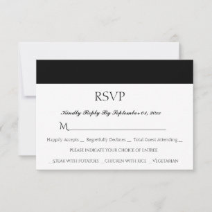 RSVP Karte für einfache, weiße Schwarze Hochzeit