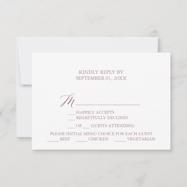 RSVP-Karte für elegante Rose-Kalligrafie Einladung (Rückseite)