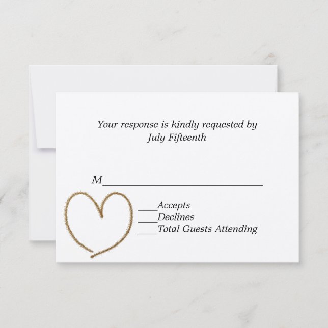 RSVP-Karte für goldenes Herz RSVP Karte (Vorderseite)