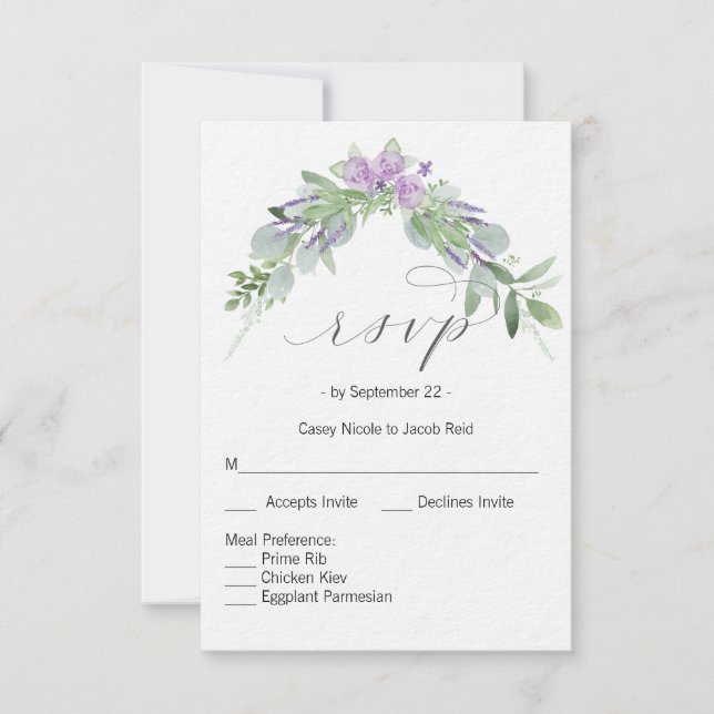RSVP-Karte für Grünpflanzen und Lavendel Einladung (Vorderseite)