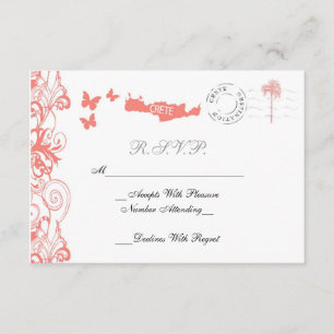 RSVP-Karte für Hochzeiten auf Kreta in Korallenros RSVP Karte