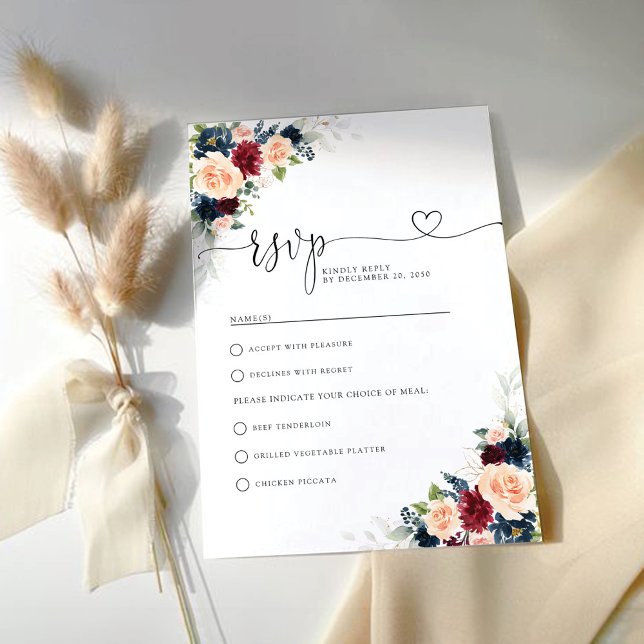 RSVP-Karte für Hochzeiten in Burgund und Navy RSVP Karte (Von Creator hochgeladen)
