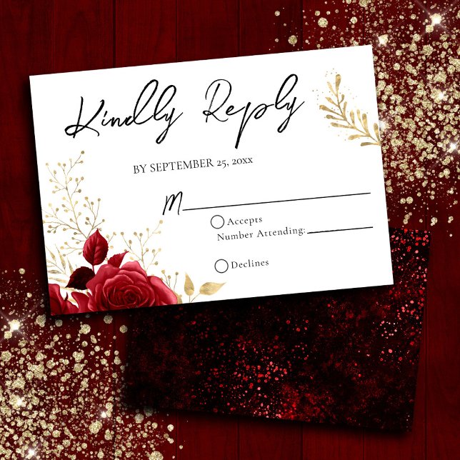 RSVP-Karte für Hochzeiten in Rot und Schwarz RSVP Karte (Von Creator hochgeladen)