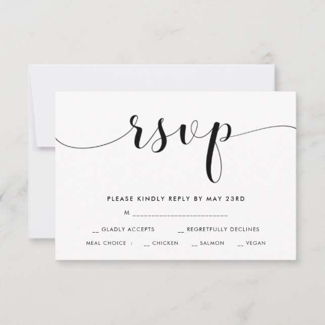 RSVP-Karte für Hochzeiten in Schwarz/Weiß mit Wahl RSVP Karte (Vorderseite)