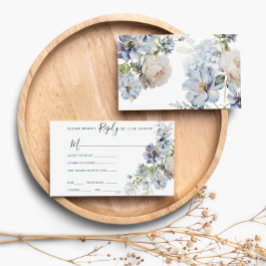 RSVP-Karte für Hochzeiten mit blauer und weißer Bl RSVP Karte