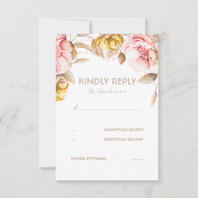 RSVP-Karte für Hochzeiten von Blume mit Gold und B RSVP Karte (Vorderseite)