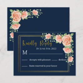 RSVP-Karte für Hochzeiten von Navy Blue Gold Blush RSVP Karte
