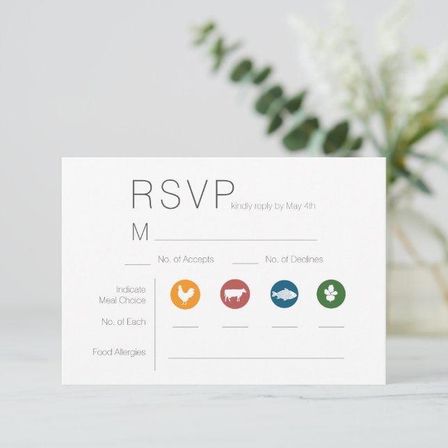 RSVP-Karte für illustrierte Mahlzeiten RSVP Karte (Stehend Vorderseite)