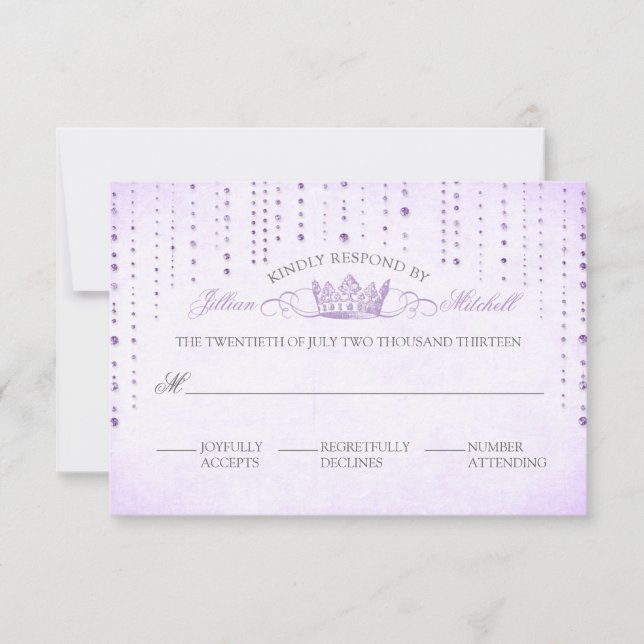 RSVP-Karte für Lavendel Glitzern und Kronmesse RSVP Karte (Vorderseite)