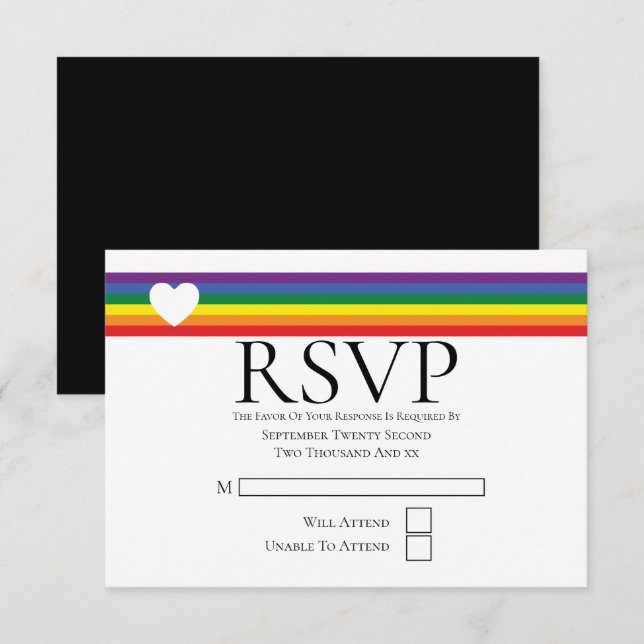 RSVP-Karte für Liebe Heart and Rainbow Gay Wedding RSVP Karte (Vorne/Hinten)