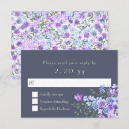 RSVP-Karte für Lila Blütenkalligrafie und graue Ka RSVP Karte