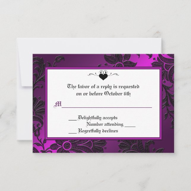 RSVP-Karte für Lila, schwarze und weiße Blüten RSVP Karte (Vorderseite)