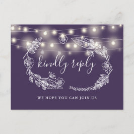 RSVP-Karte für lila String-Lights-Floral-Song-Anfr Einladungspostkarte