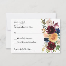 RSVP-Karte für Marine, Burgund und Rosa Blütenblät RSVP Karte