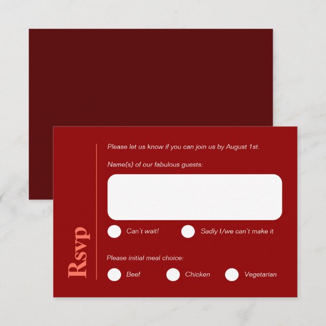 RSVP-Karte für Minimalistisches helles Rotes Mahl RSVP Karte (Vorne/Hinten)