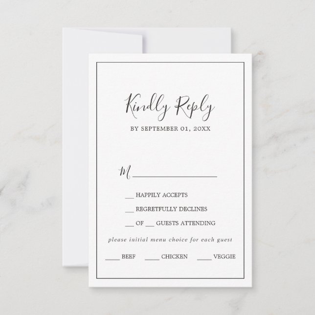 RSVP-Karte für Minimalistisches Menü RSVP Karte (Vorderseite)