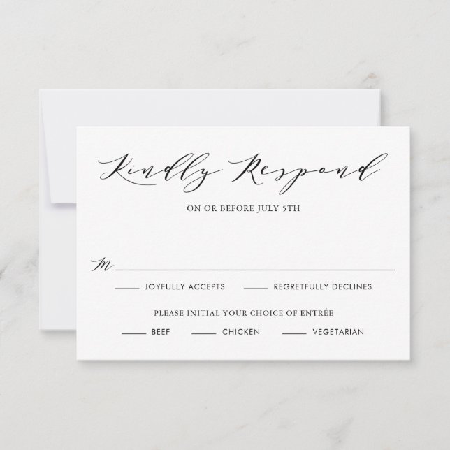 RSVP-Karte für Minimalistisches Schwarzes Skript RSVP Karte (Vorderseite)
