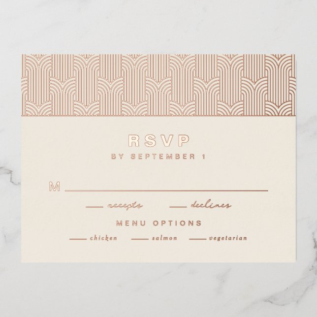 RSVP-Karte für moderne Folien Folie Einladungspostkarte (Vorderseite)