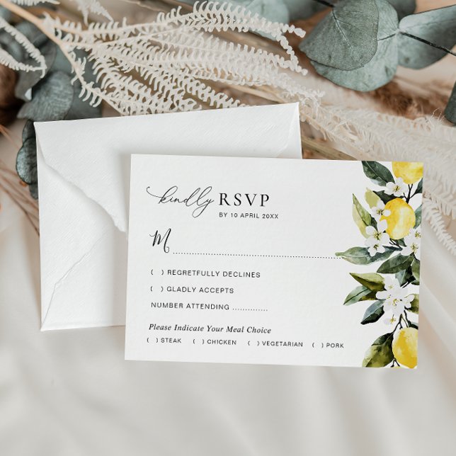 RSVP-Karte für moderne Grünpflanzen Lemon Floral W Dankeskarte (Von Creator hochgeladen)
