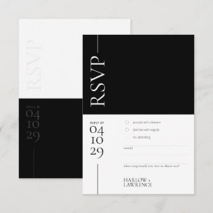 RSVP-Karte für moderne Hochzeiten in Schwarz und W RSVP Karte