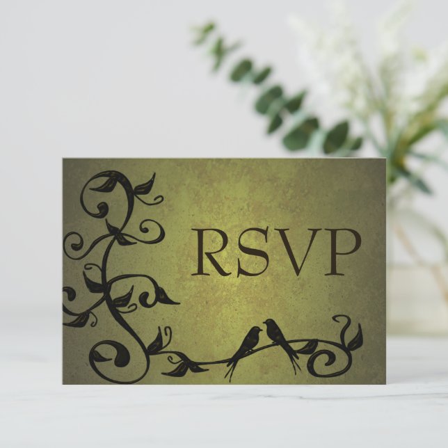 RSVP-Karte für Oliven Grunge Vines RSVP Karte (Stehend Vorderseite)