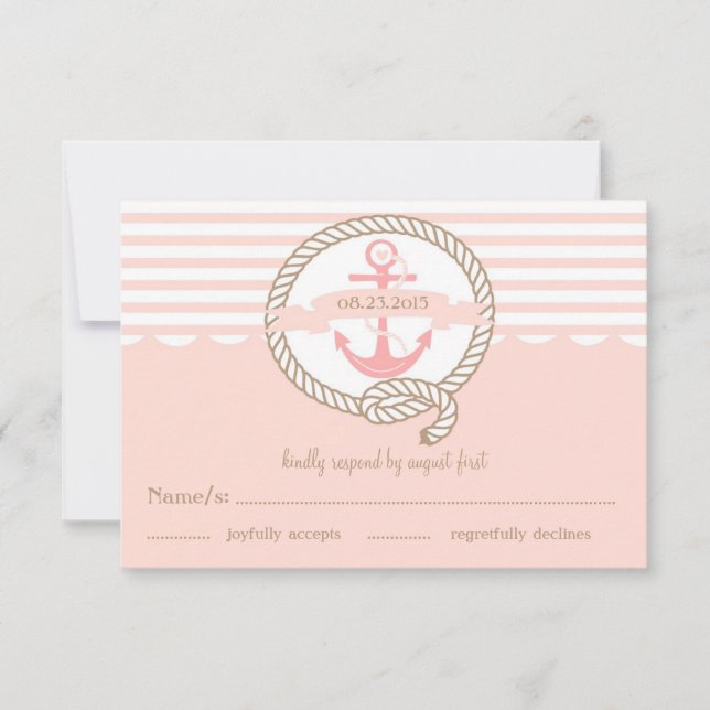 RSVP-Karte für rosa Anker und Wasserstreifen RSVP Karte (Vorderseite)