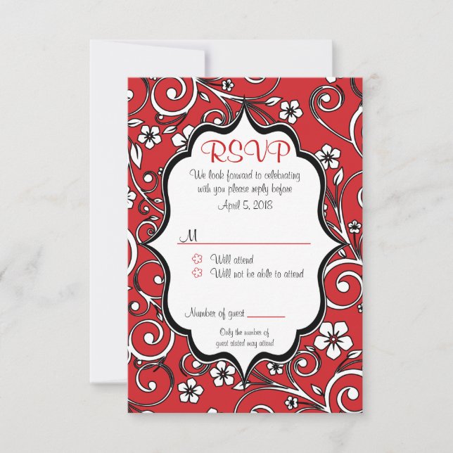 RSVP-Karte für Rot und Schwarz Einladung (Vorderseite)