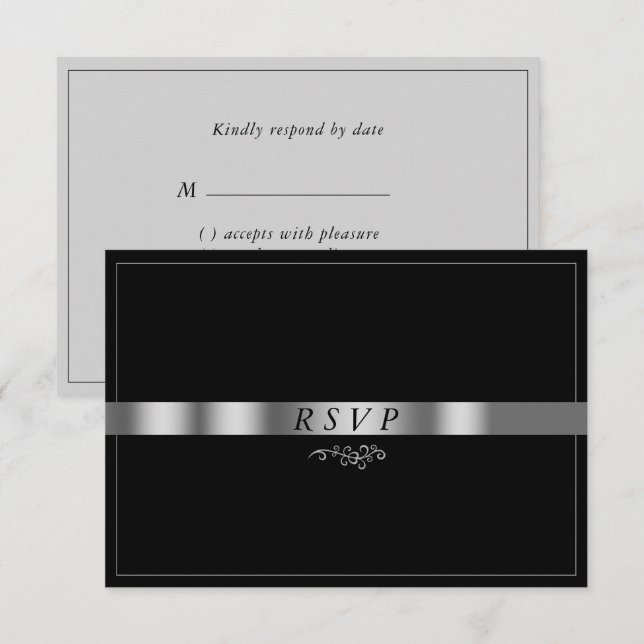 RSVP-Karte für Schwarz-Grau-Silber RSVP Karte (Vorne/Hinten)