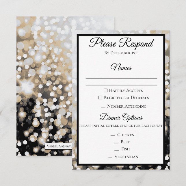 RSVP-Karte für Schwarz und Gold Einladung (Vorne/Hinten)