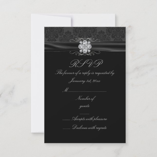 RSVP-Karte für Schwarz und Silber RSVP Karte (Vorderseite)