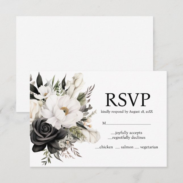 RSVP-Karte für Schwarz und Weiß RSVP Karte (Vorne/Hinten)