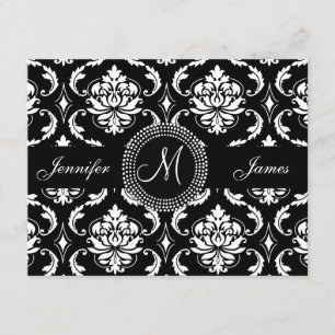 RSVP-Karte für Schwarz-Weiß-Damask Monogram RSVP Karte