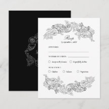 RSVP-Karte für Schwarz/Weiß-Rokoko