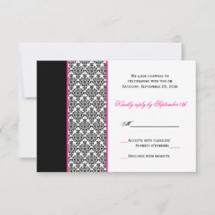 RSVP-Karte für Schwarz-weiß rosa Damaskus RSVP Karte