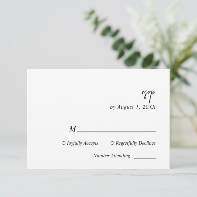 RSVP-Karte für Schwarz-Weiß-Skripte RSVP Karte (Stehend Vorderseite)