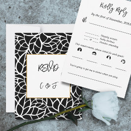 RSVP-Karte für Schwarz-weißes Abstraktes Folienzmu Einladung