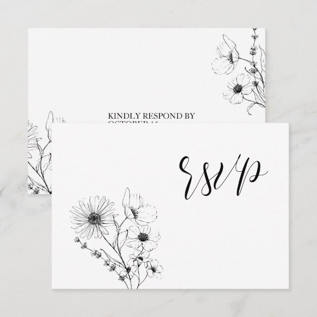 RSVP-Karte für Schwarz-weißes Drehbuch RSVP Karte (Vorne/Hinten)