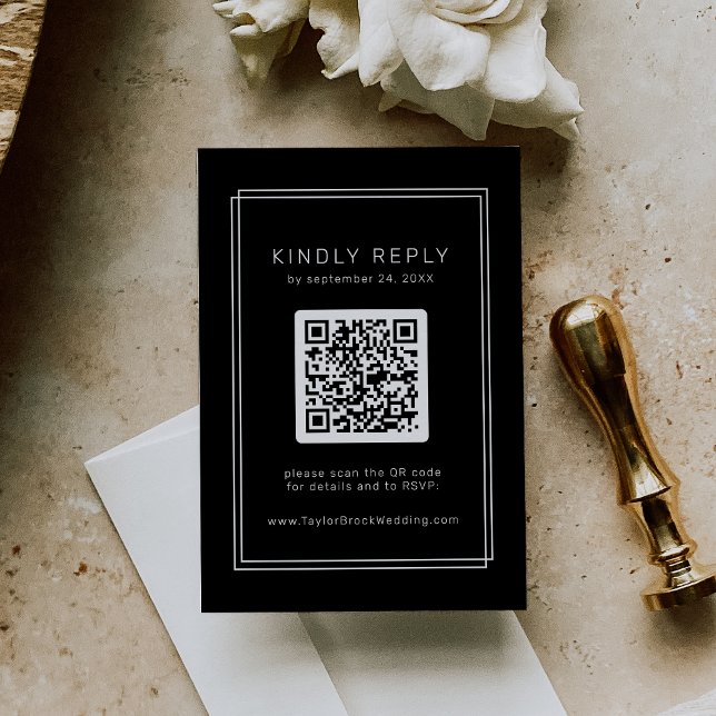RSVP-Karte für Schwarze Hochzeiten mit QR-Code / J Begleitkarte (Black Wedding RSVP Card with QR Code / AVERY)