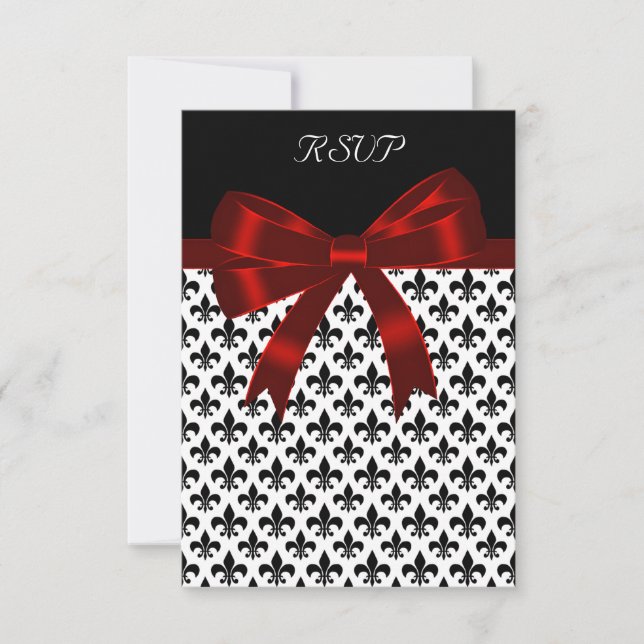 RSVP-Karte für Schwarze Lilie Red Bow RSVP Karte (Vorderseite)