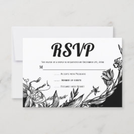 RSVP-Karte für schwarze, weiße Blume RSVP Karte
