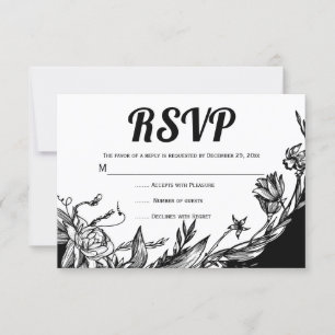 RSVP-Karte für schwarze, weiße Blume RSVP Karte